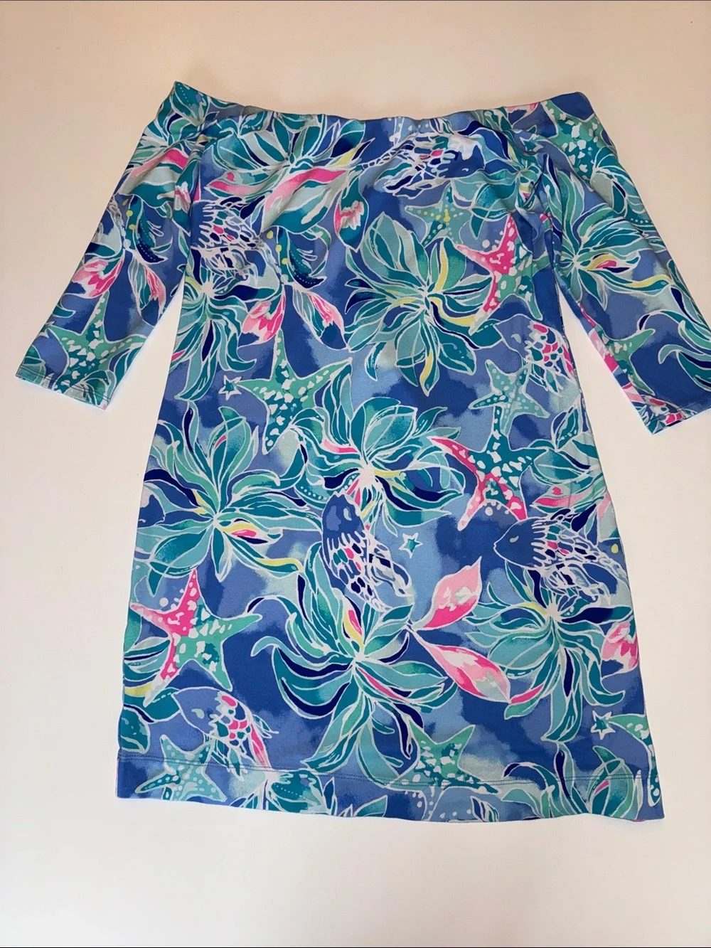 Lilly Pulitzer Off-Shoulder Floral Cover-Up in Light Blue and Pastels - Picture 4 of 6